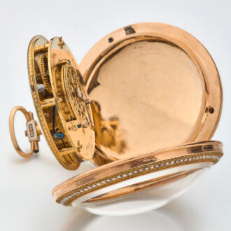 French gold pearl set watch with protective case Circa 1790 French gold pearl set watch with protective case Circa 1790