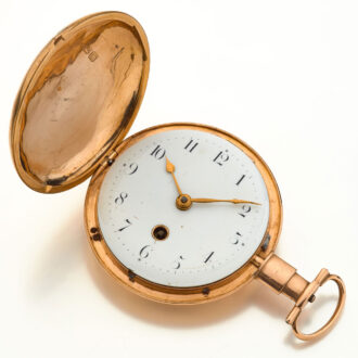 English 18 carat gold keywind hunting cased glassless watch