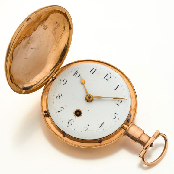 English 18 carat gold keywind hunting cased glassless watch English 18 carat gold keywind hunting cased glassless watch