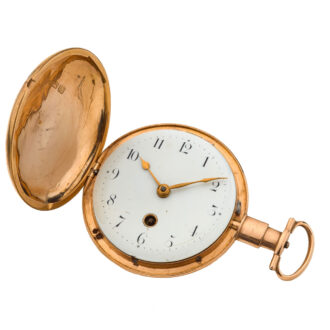 English 18 carat gold keywind hunting cased glassless watch