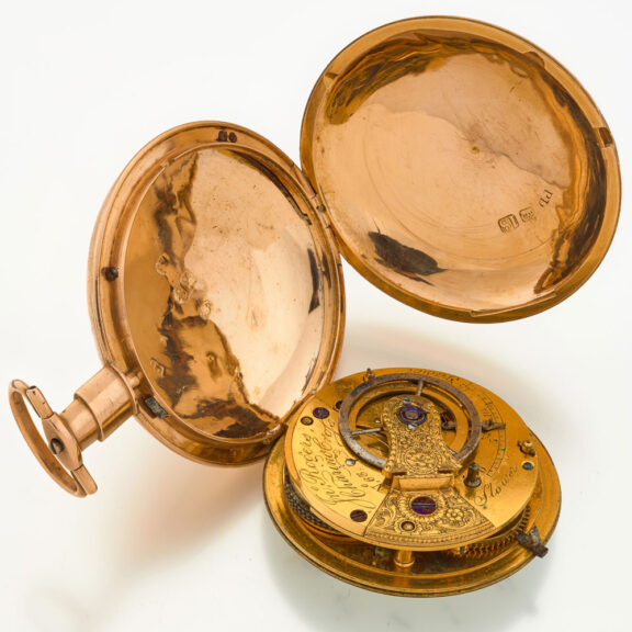 English 18 carat gold keywind hunting cased glassless watch English 18 carat gold keywind hunting cased glassless watch