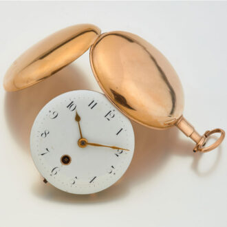 English 18 carat gold keywind hunting cased glassless watch