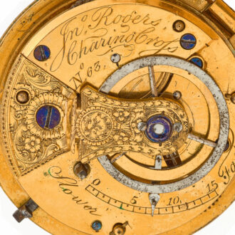 English 18 carat gold keywind hunting cased glassless watch