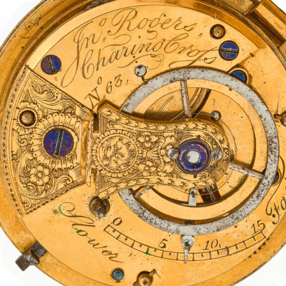 English 18 carat gold keywind hunting cased glassless watch English 18 carat gold keywind hunting cased glassless watch