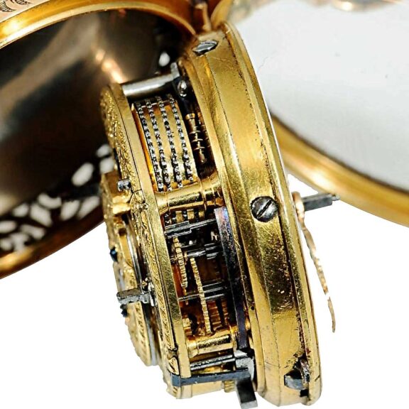 English 20k gold and enamel quarter repeater Circa 1749 English 20k gold and enamel quarter repeater Circa 1749
