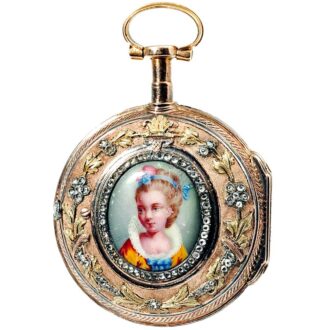 French gold and enamel verge with girls portrait 1780