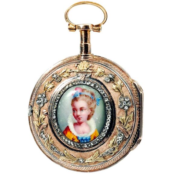 French gold and enamel verge with girls portrait 1780