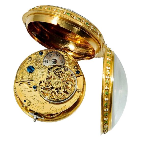 English ornamental gold enamel verge pocket watch Circa 1790 English ornamental gold enamel verge pocket watch Circa 1790