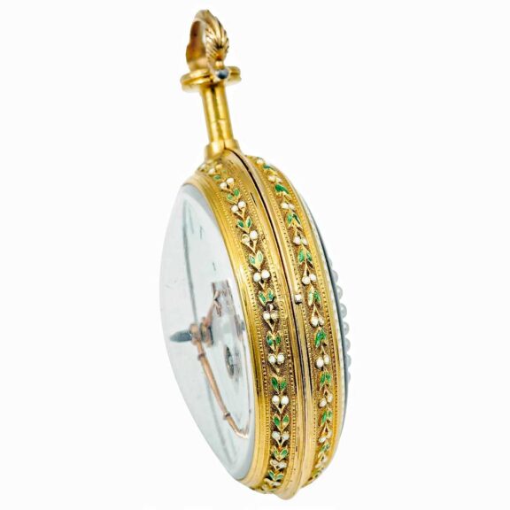 English ornamental gold enamel verge pocket watch Circa 1790 English ornamental gold enamel verge pocket watch Circa 1790
