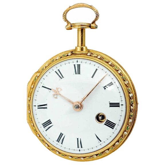 English ornamental gold enamel verge pocket watch Circa 1790 English ornamental gold enamel verge pocket watch Circa 1790