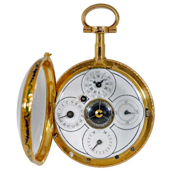 French early double sided gold enamel pocket watch Circa 1780 French early double sided gold enamel pocket watch Circa 1780
