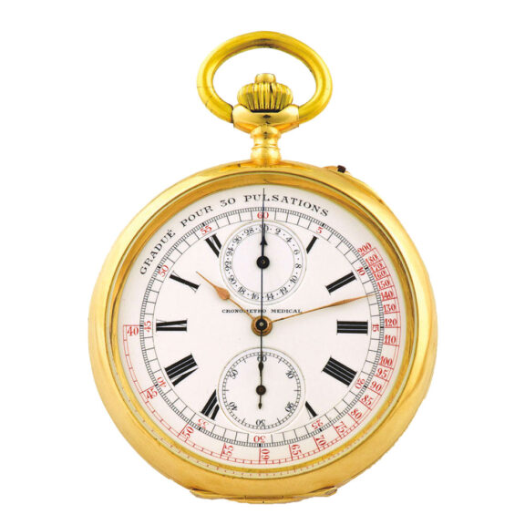 Swiss gold chronograph with pulsometer scale Circa 1920 Swiss gold chronograph with pulsometer scale Circa 1920