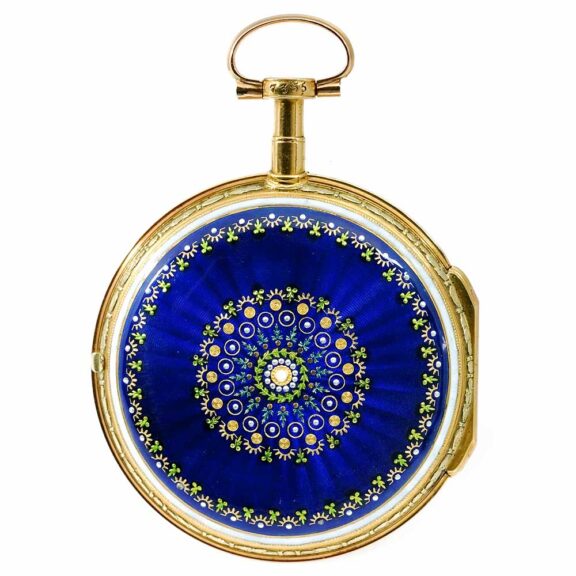 Swiss ornamental gold enamel verge pocket watch Circa 1790