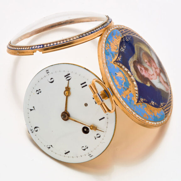 French gold enamel verge watch with half pearls Circa 1810 French gold enamel verge watch with half pearls Circa 1810