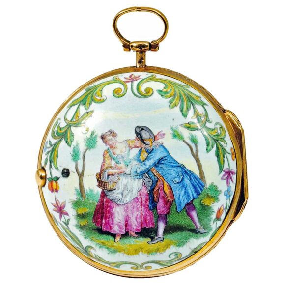 French ornamental gold enamel verge pocket watch Circa 1760 French ornamental gold enamel verge pocket watch Circa 1760
