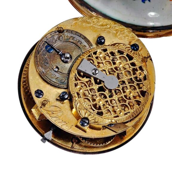French ornamental gold enamel verge pocket watch Circa 1760 French ornamental gold enamel verge pocket watch Circa 1760