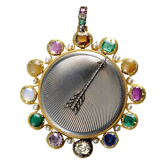 French gold cylinder watch studded with Gemstones Circa 1800