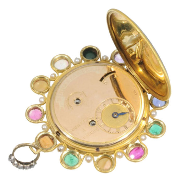 French gold cylinder watch studded with Gemstones Circa 1800 French gold cylinder watch studded with Gemstones Circa 1800