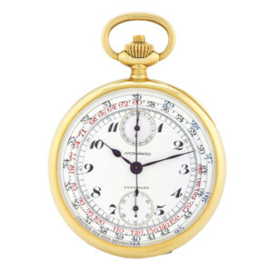 Swiss yellow gold chronograph with tachometer for Eberhard Milan Circa 1910