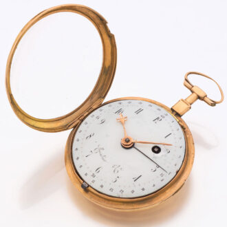 French 18 carat gold verge pocket watch with date Circa 1790