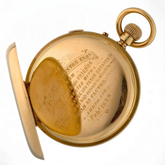 An English gold stopable centre seconds lever watch Circa 1888 An English gold stopable centre seconds lever watch Circa 1888