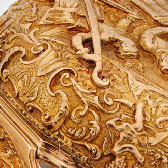 English verge with rare repousse scene, John Ellicott Circa 1729