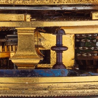 English verge with rare repousse scene, John Ellicott Circa 1729