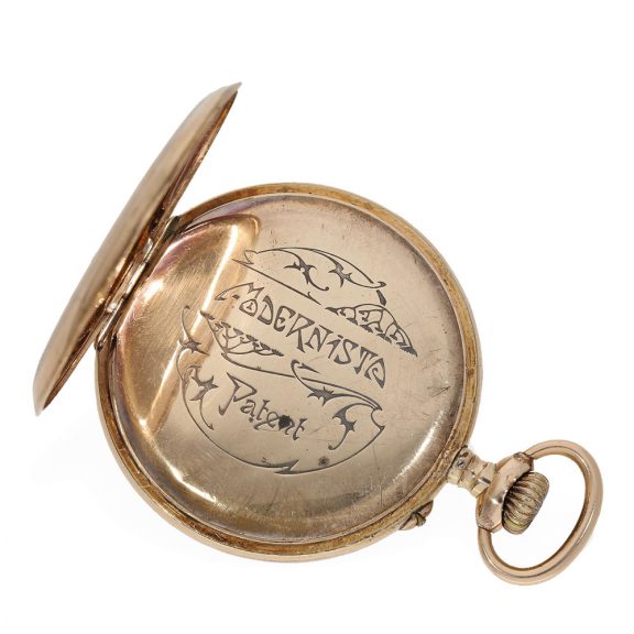 Swiss gold filled pocket watch based on the ‘Modernista’ patent Circa 1900 Swiss gold filled pocket watch based on the ‘Modernista’ patent Circa 1900