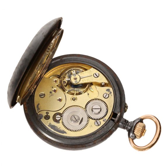 Swiss gunmetal lever watch with concealed calendar Circa 1890 Swiss gunmetal lever watch with concealed calendar Circa 1890