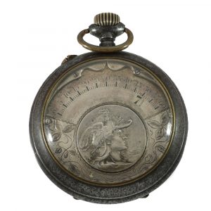 French burnished iron pocket watch with a silver dial Circa 1915