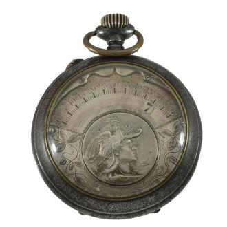 French burnished iron pocket watch with a silver dial Circa 1915