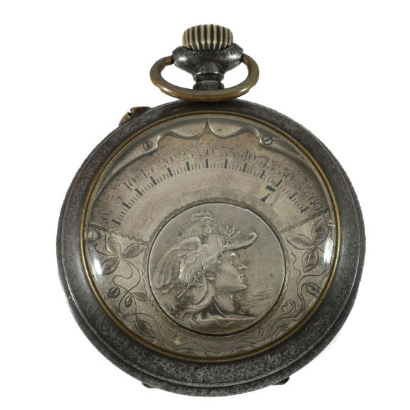 French burnished iron pocket watch with a silver dial Circa 1915