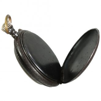French burnished iron pocket watch with a silver dial Circa 1915
