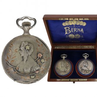 Swiss silver pair of watches with gold decorations Circa 1900