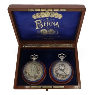 Swiss silver pair of watches with gold decorations Circa 1900