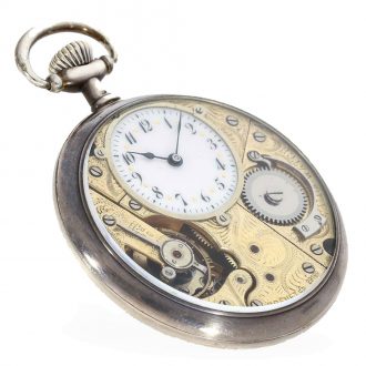 Swiss silver elegant pocket watch with visible movement Circa 1920