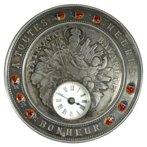 German silver very rare coin clock “Patrona Bavariae” Circa 1900