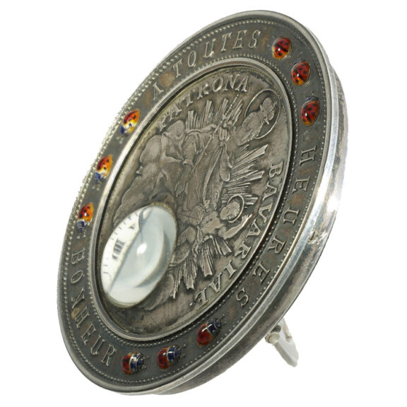 German silver very rare coin clock “Patrona Bavariae” Circa 1900 German silver very rare coin clock “Patrona Bavariae” Circa 1900