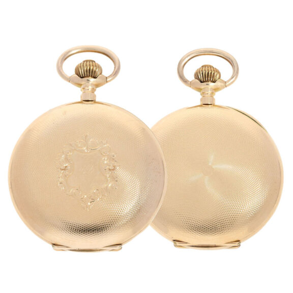 A gold German lever hunting case pocket watch Circa 1900 A gold German lever hunting case pocket watch Circa 1900