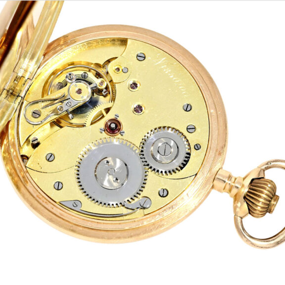 A gold German lever hunting case pocket watch Circa 1900 A gold German lever hunting case pocket watch Circa 1900