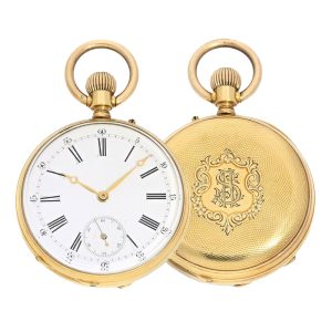 Swiss gold lever with fine monogram cartouche Circa 1875