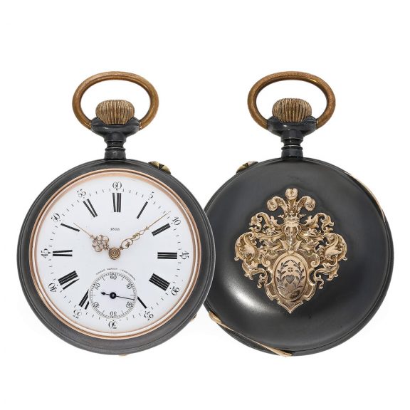Swiss lever watch with gunmetal and pink gold case Circa 1878 Swiss lever watch with gunmetal and pink gold case Circa 1878