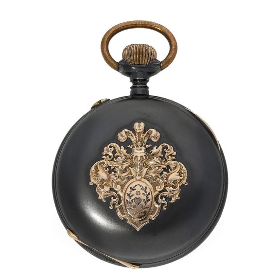 Swiss lever watch with gunmetal and pink gold case Circa 1878