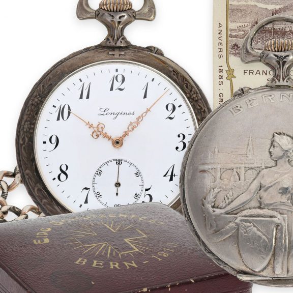 Swiss silver relief cased Eidgenössisches Schützenfest watch Circa 1910 Swiss silver relief cased Eidgenössisches Schützenfest watch Circa 1910