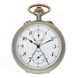 Swiss nickel split seconds chronograph with military chatelaine Circa 1915