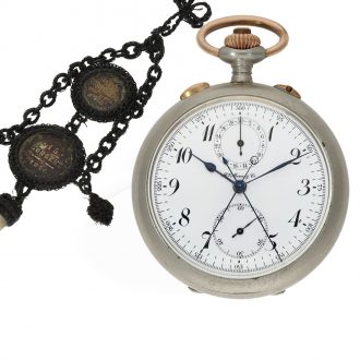 Swiss nickel split seconds chronograph with military chatelaine Circa 1915
