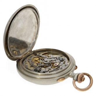 Swiss nickel split seconds chronograph with military chatelaine Circa 1915