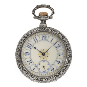 Swiss silver magnificent Art Nouveau relief pocket watch Circa 1900