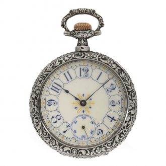 Swiss silver magnificent Art Nouveau relief pocket watch Circa 1900