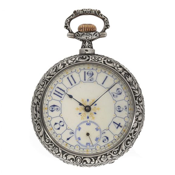 Swiss silver magnificent Art Nouveau relief pocket watch Circa 1900
